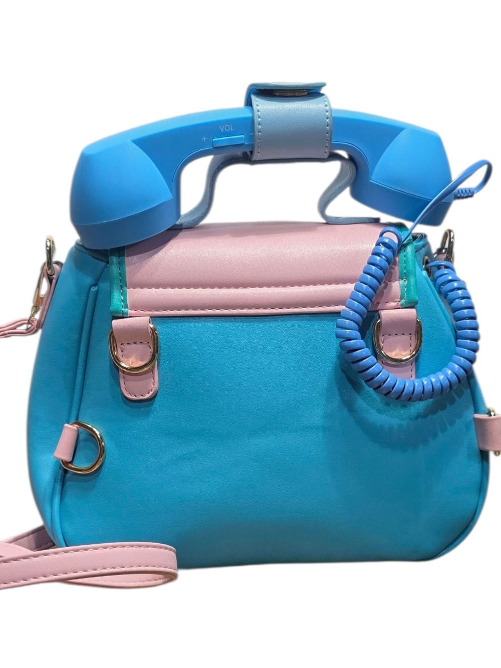 Retro Rotary Phone Novelty Crossbody Bag Pastel Blue Pink Heart Kitsch Y2K Purse - Picture 3 of 13